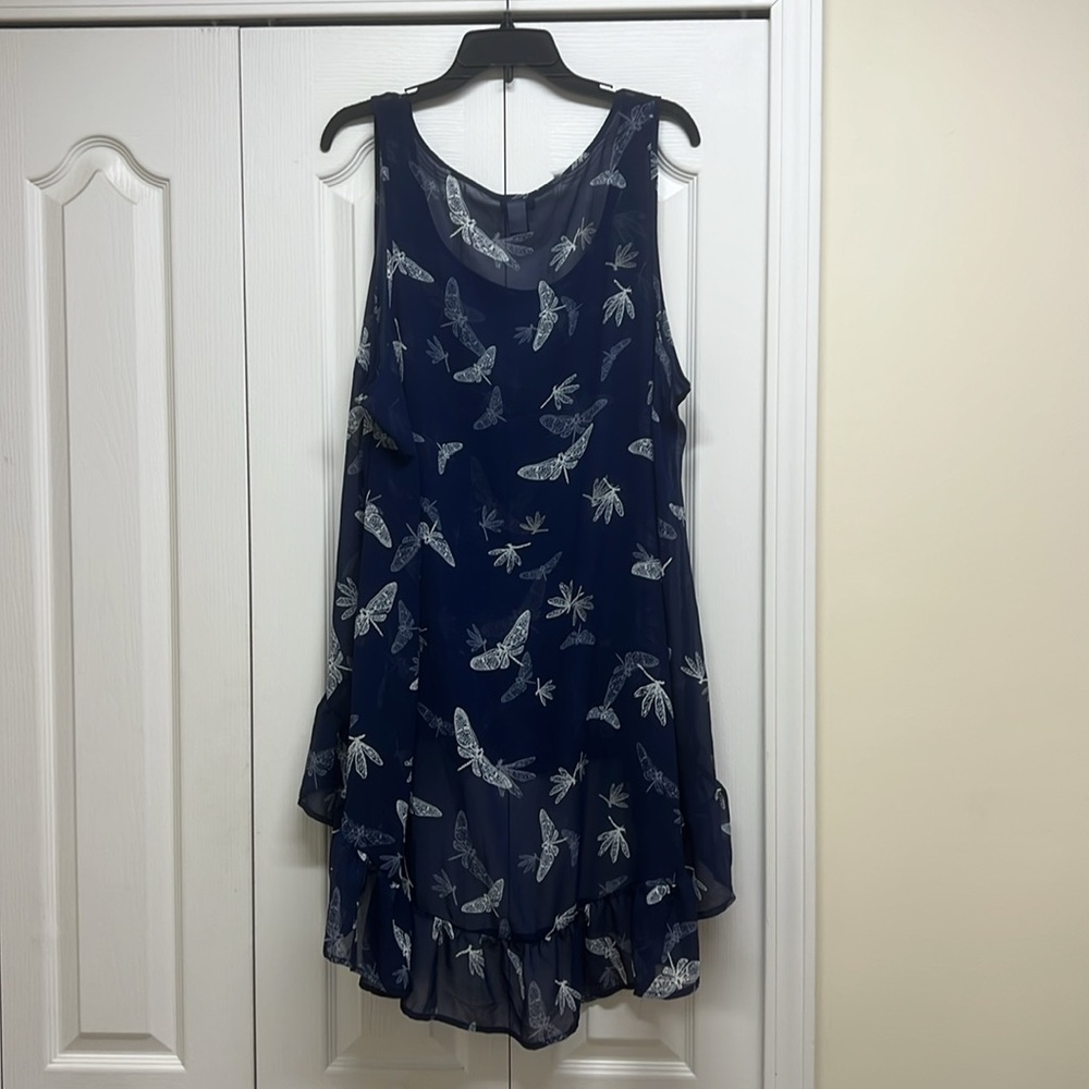 Torrid Navy Sheer High Low Dress w/ White Dragonfly Print and Ruffle Hem Size 2 - Picture 5 of 5